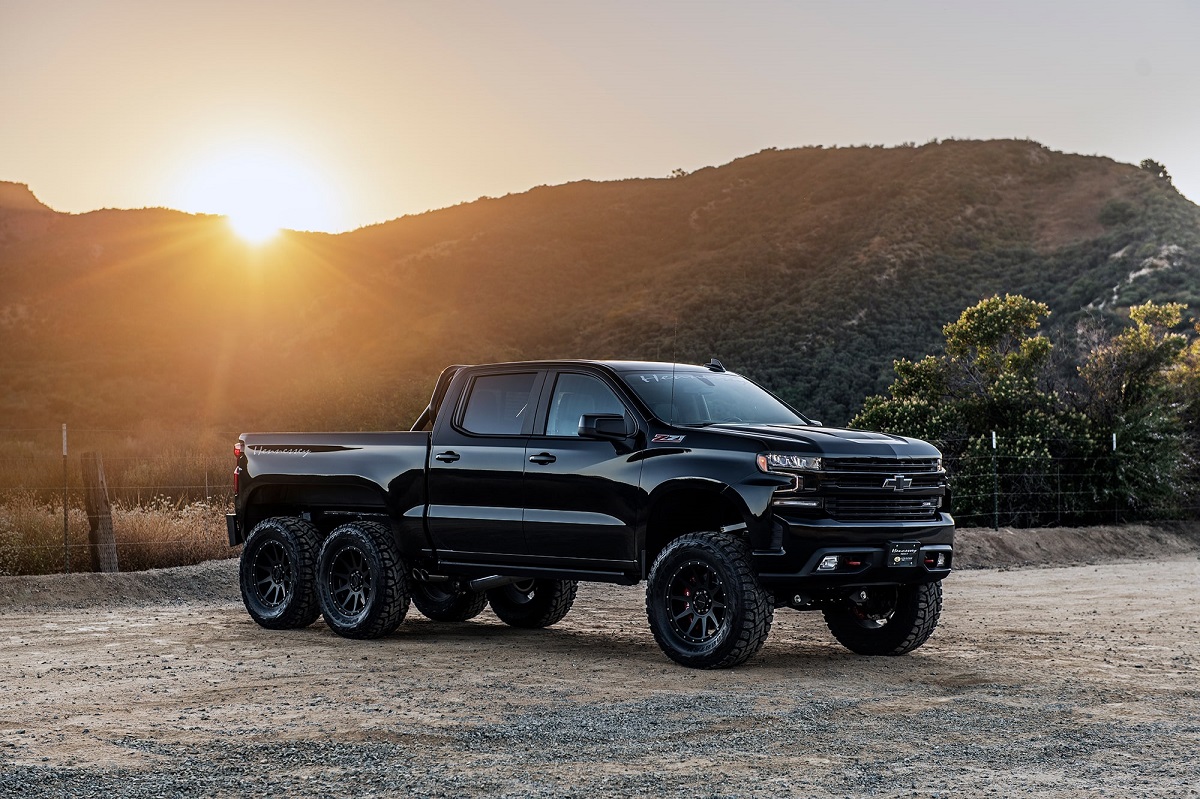 2019 to 2021 goliath 6x6 chevy silverado pickup truck in black color