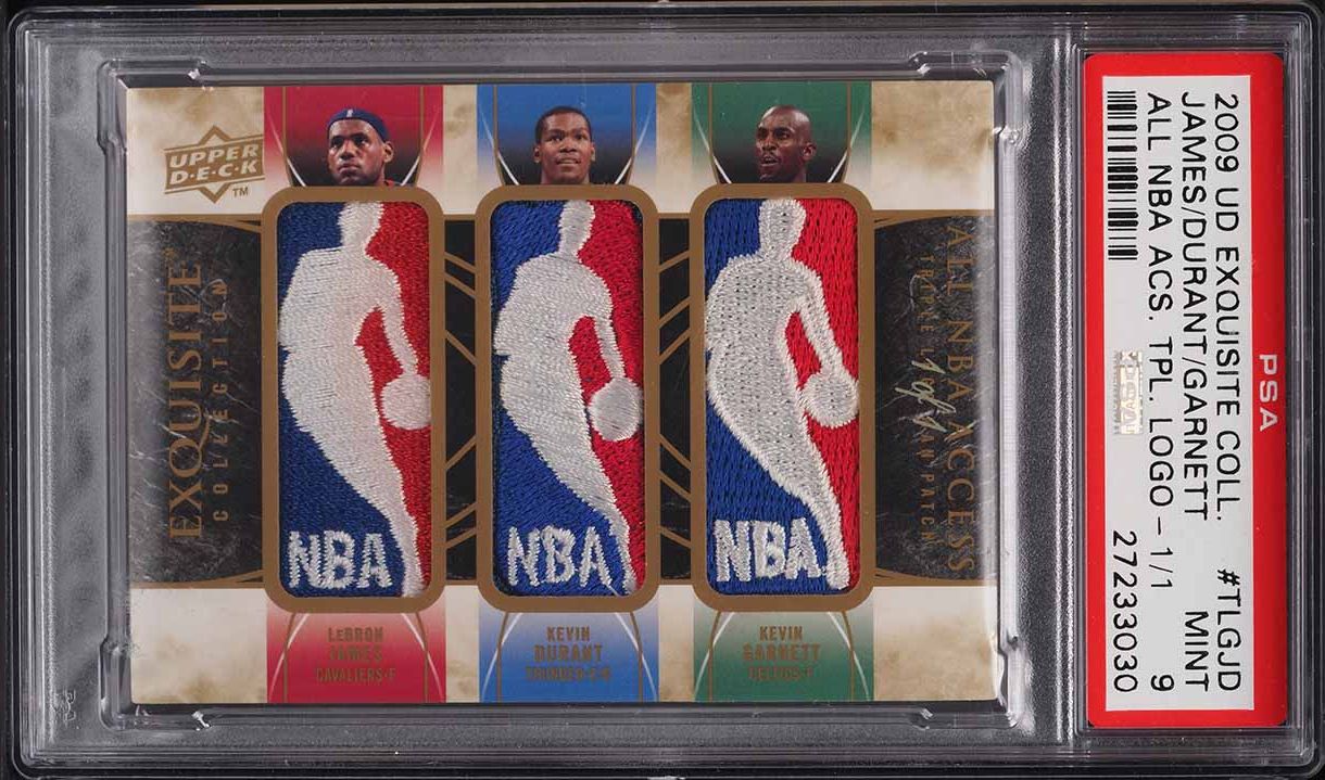 2009 Exquisite Triple Logoman LeBron James Kevin Durant Garnett PATCH 1/1 PSA 9