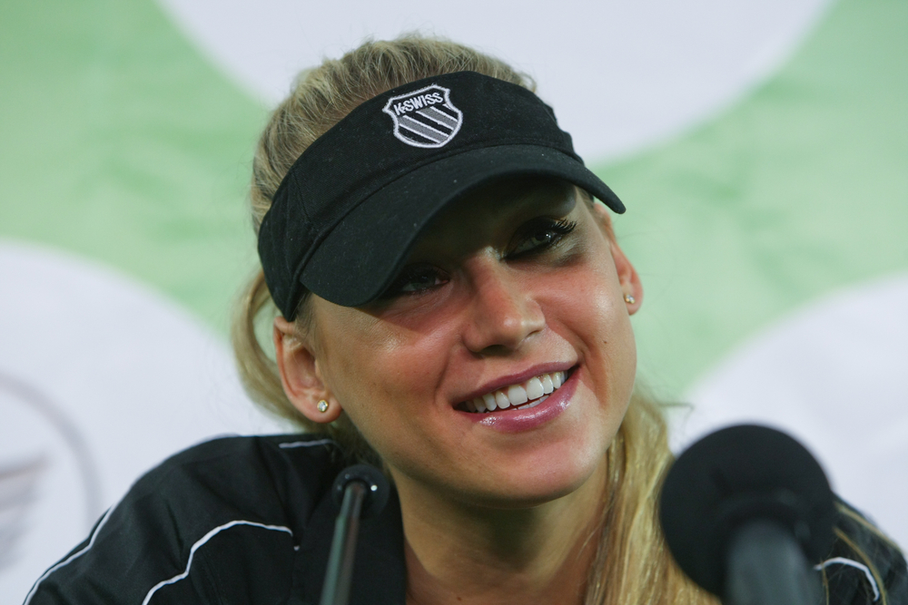 Anna Kournikova at a press conference devoted to charitable tennis tournament