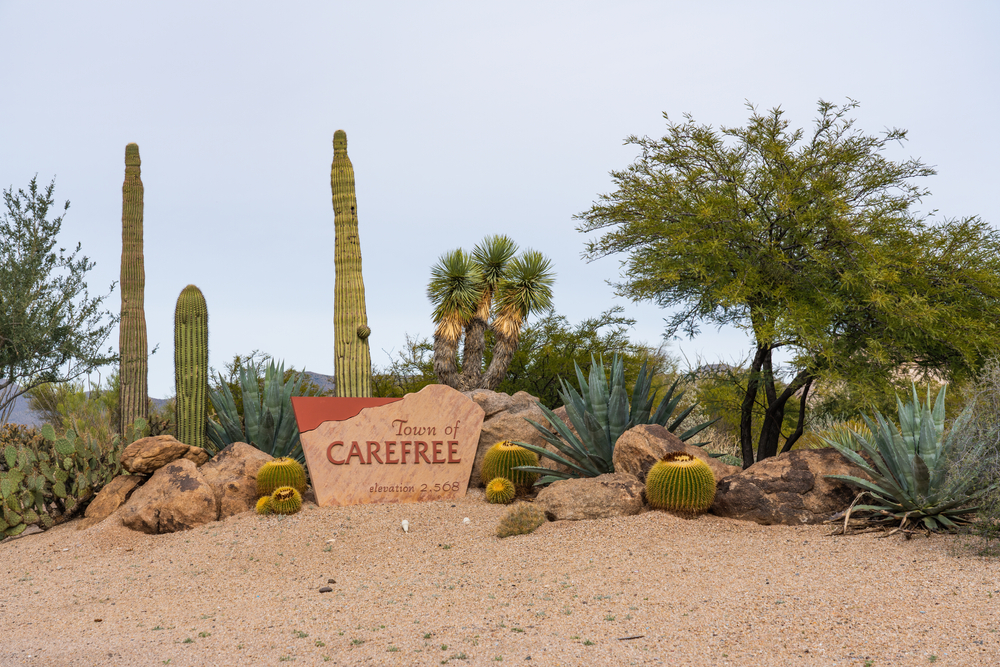 The sign for the Town of Carefree in Arizona.
