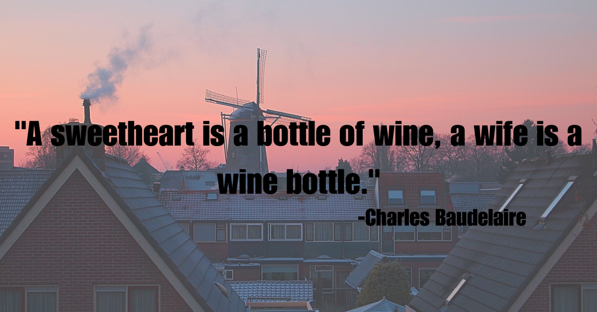 "A sweetheart is a bottle of wine, a wife is a wine bottle."