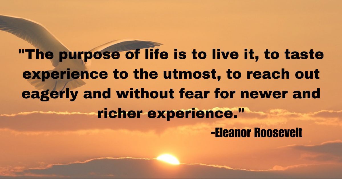 "The purpose of life is to live it, to taste experience to the utmost, to reach out eagerly and without fear for newer and richer experience."