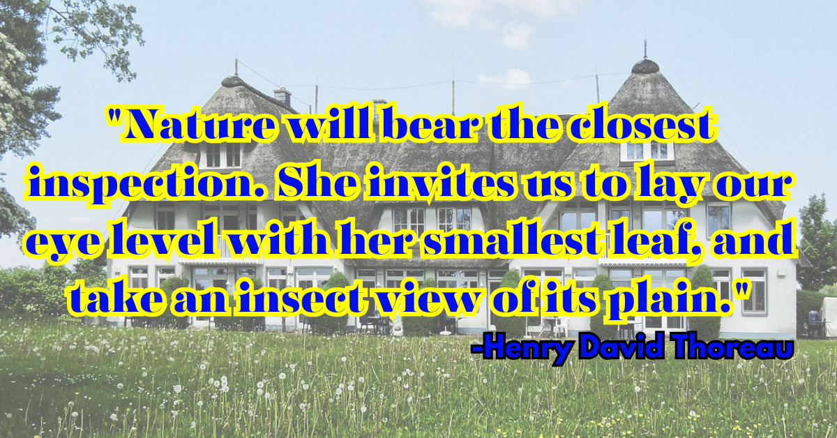 "Nature will bear the closest inspection. She invites us to lay our eye level with her smallest leaf, and take an insect view of its plain."