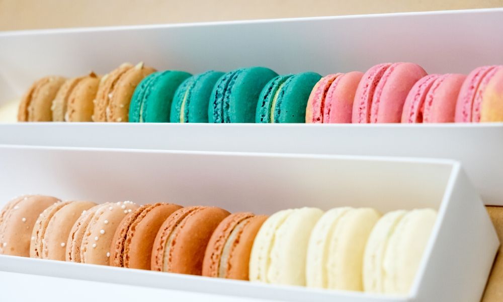 Shelves of Modern-Day Macarons