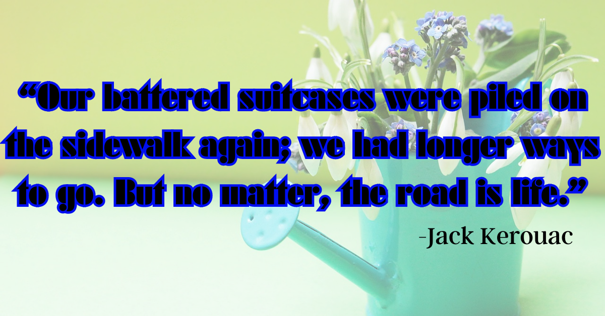 “Our battered suitcases were piled on the sidewalk again; we had longer ways to go. But no matter, the road is life.”