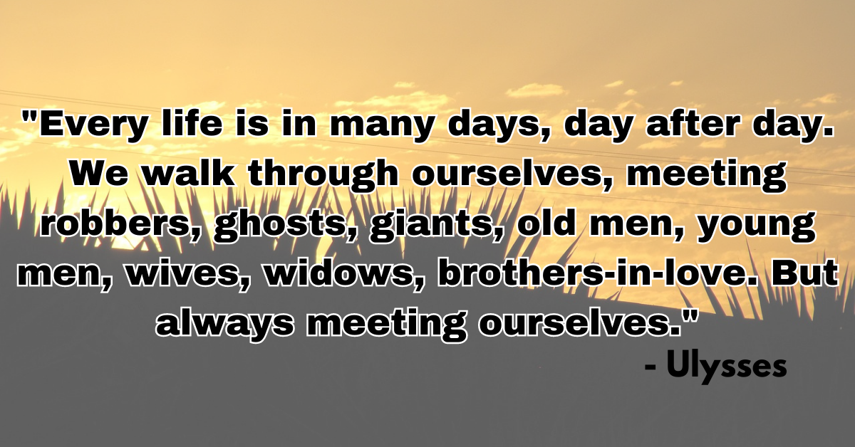 "Every life is in many days, day after day. We walk through ourselves, meeting robbers, ghosts, giants, old men, young men, wives, widows, brothers-in-love. But always meeting ourselves." - Ulysses