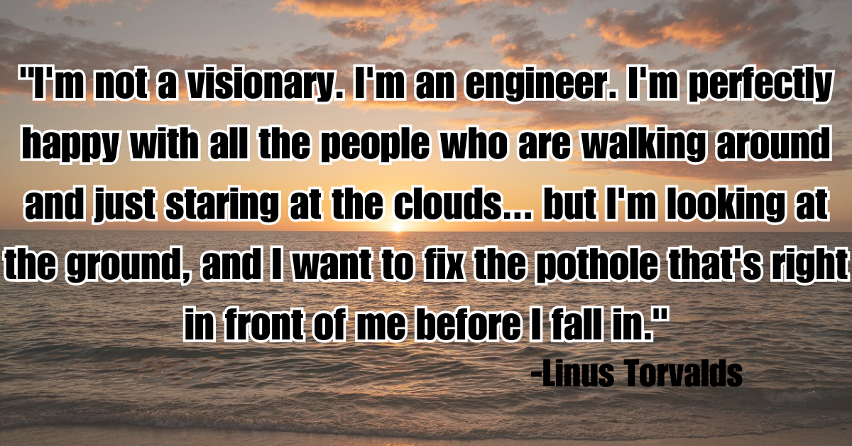 "I'm not a visionary. I'm an engineer. I'm perfectly happy with all the people who are walking around and just staring at the clouds... but I'm looking at the ground, and I want to fix the pothole that's right in front of me before I fall in."