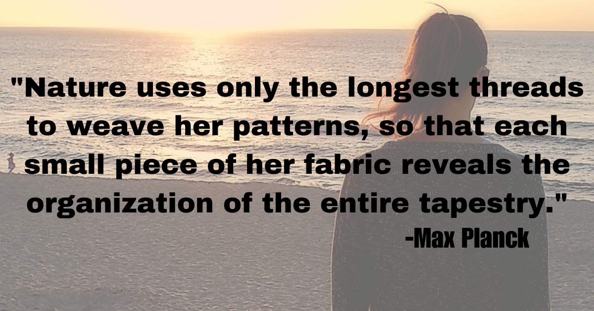 "Nature uses only the longest threads to weave her patterns, so that each small piece of her fabric reveals the organization of the entire tapestry."