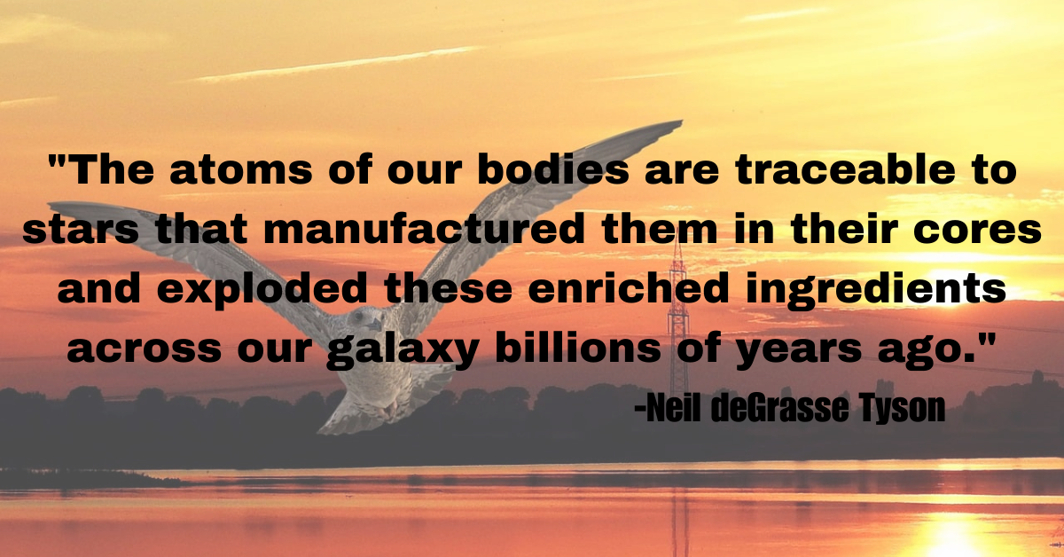 "The atoms of our bodies are traceable to stars that manufactured them in their cores and exploded these enriched ingredients across our galaxy billions of years ago."