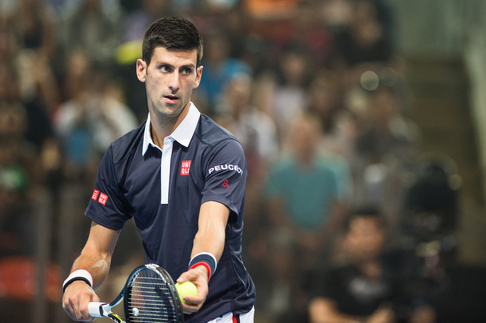 Novak Djokovic during the Black to Thailand Nadal vs Djokovic exhibition match at Hua Mark Indoor Stadium