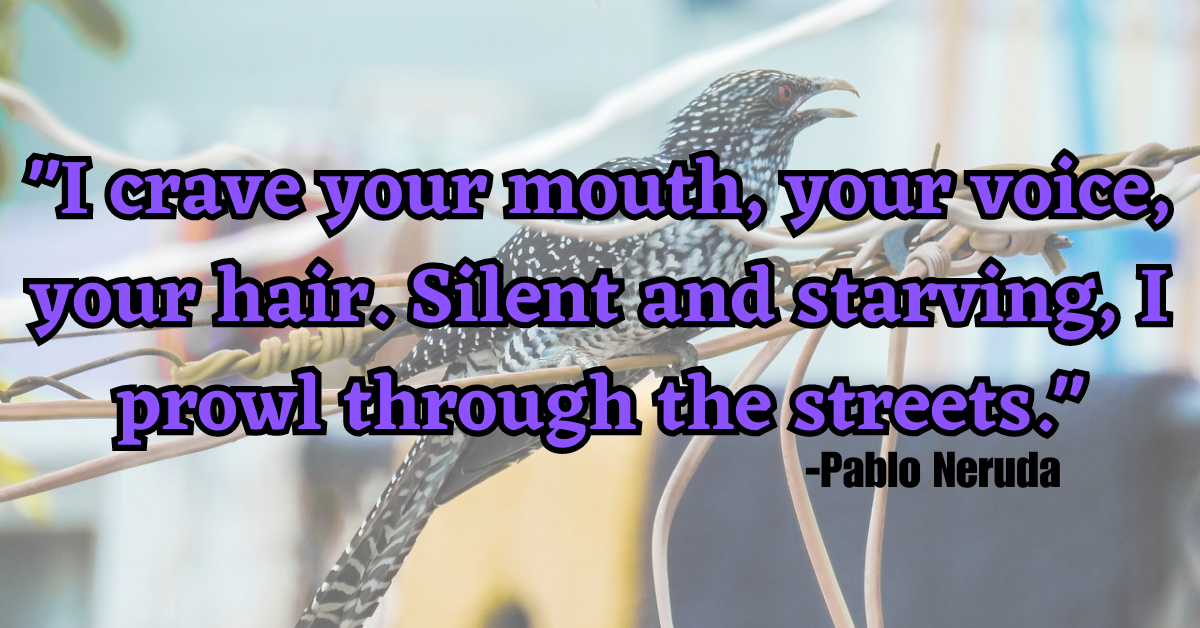 "I crave your mouth, your voice, your hair. Silent and starving, I prowl through the streets."