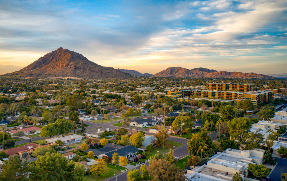 Urban sunset over downtown Scottsdale Arizona