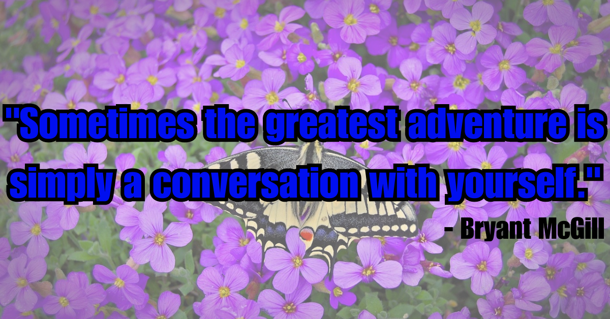 "Sometimes the greatest adventure is simply a conversation with yourself." - Bryant McGill