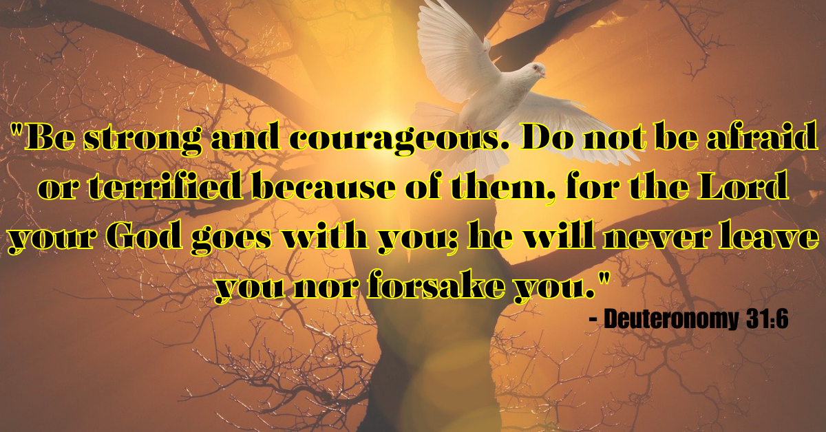 "Be strong and courageous. Do not be afraid or terrified because of them, for the Lord your God goes with you; he will never leave you nor forsake you." - Deuteronomy 31:6