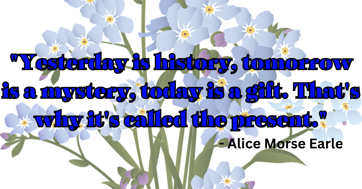 "Yesterday is history, tomorrow is a mystery, today is a gift. That's why it's called the present." - Alice Morse Earle