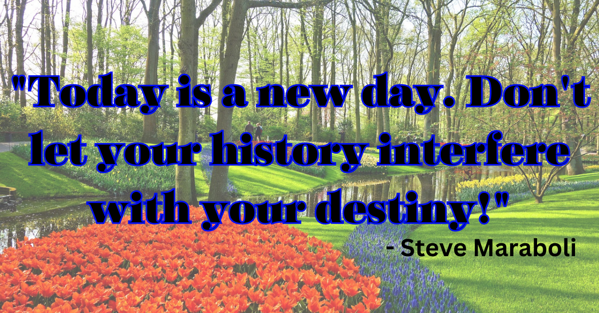 "Today is a new day. Don't let your history interfere with your destiny!" - Steve Maraboli