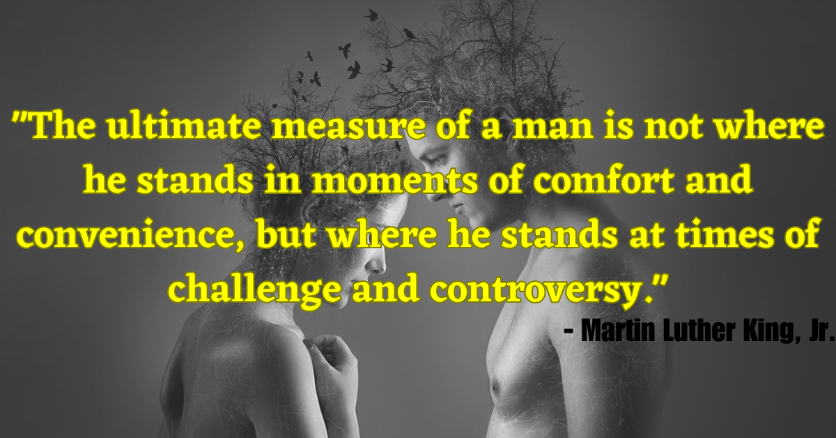"The ultimate measure of a man is not where he stands in moments of comfort and convenience, but where he stands at times of challenge and controversy." - Martin Luther King, Jr.