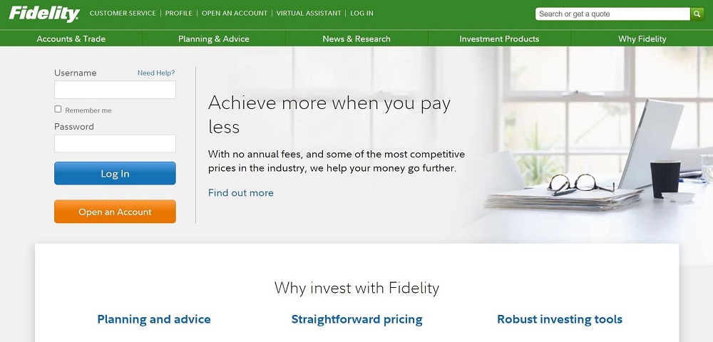 fidelity website homepage screenshot