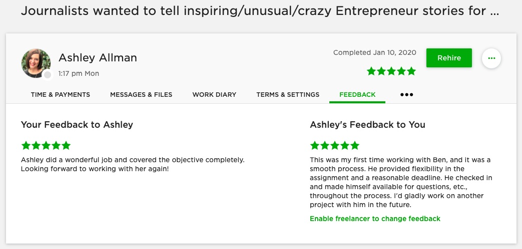 getting reviews on upwork