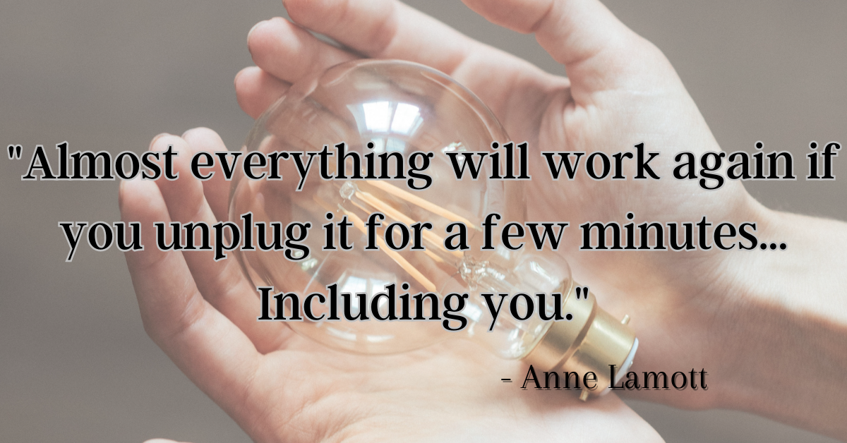 "Almost everything will work again if you unplug it for a few minutes... Including you." - Anne Lamott