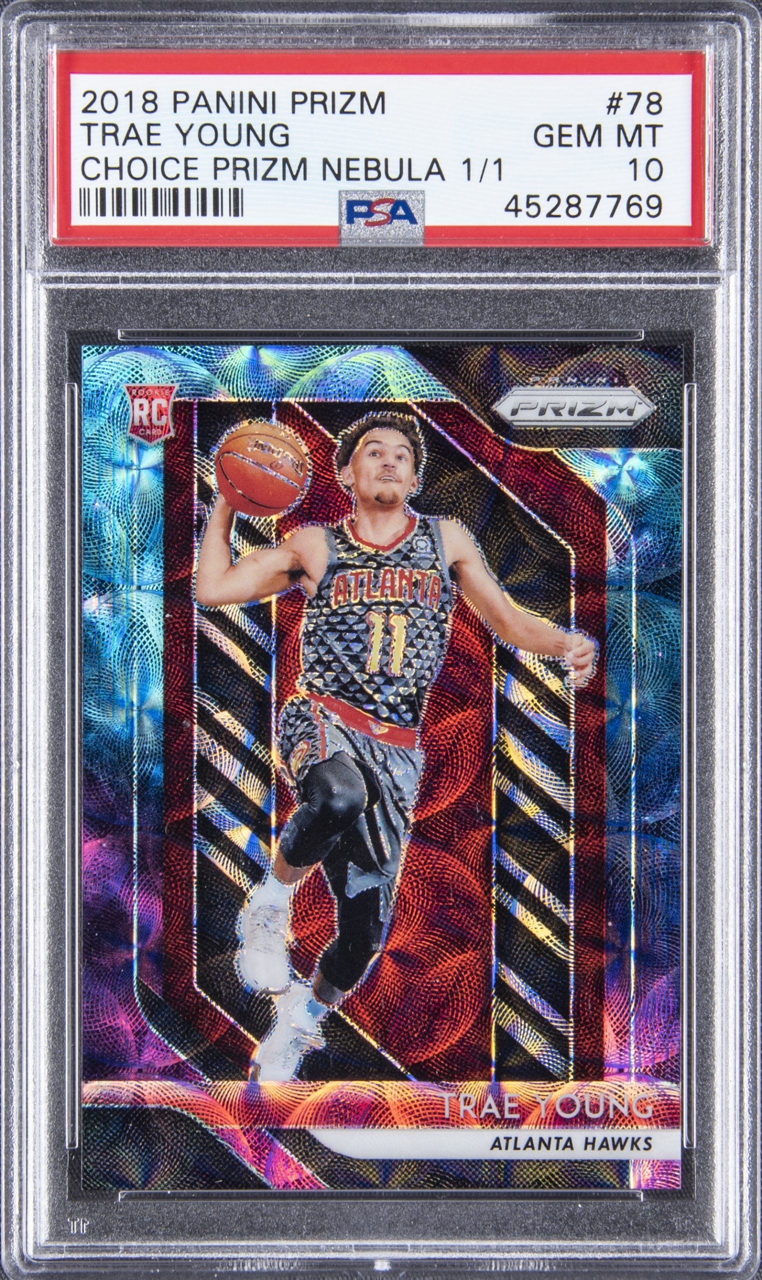 2018-19 Panini Prizm Choice Nebula Prizm #78 Trae Young Rookie Card (#1/1) - PSA GEM MT 10