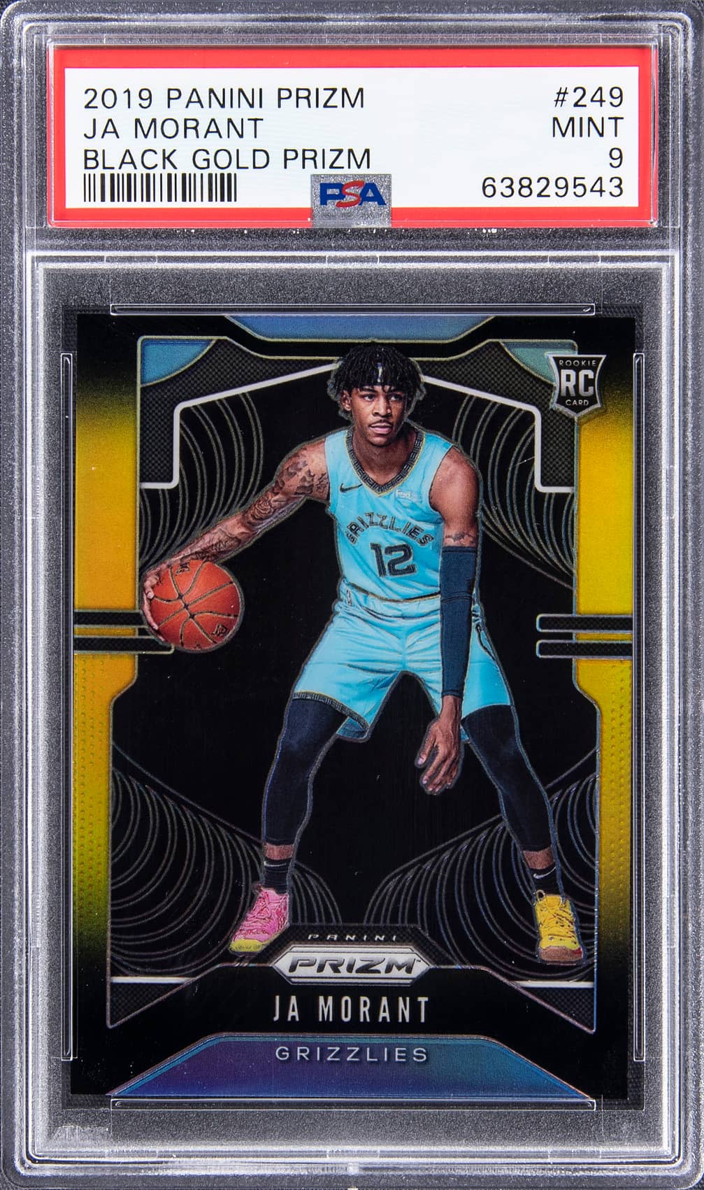 2019-20 Panini Prizm Black Gold Prizm #249 Ja Morant Rookie Card (#2/5) - PSA MINT 9