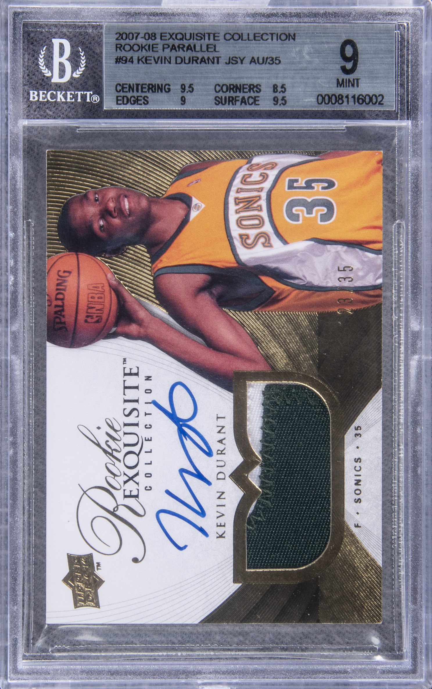 2007/08 UD "Exquisite Collection" Rookie Parallel #94 Kevin Durant Signed Patch Rookie Card (#23/35) – BGS MINT 9/BGS 10