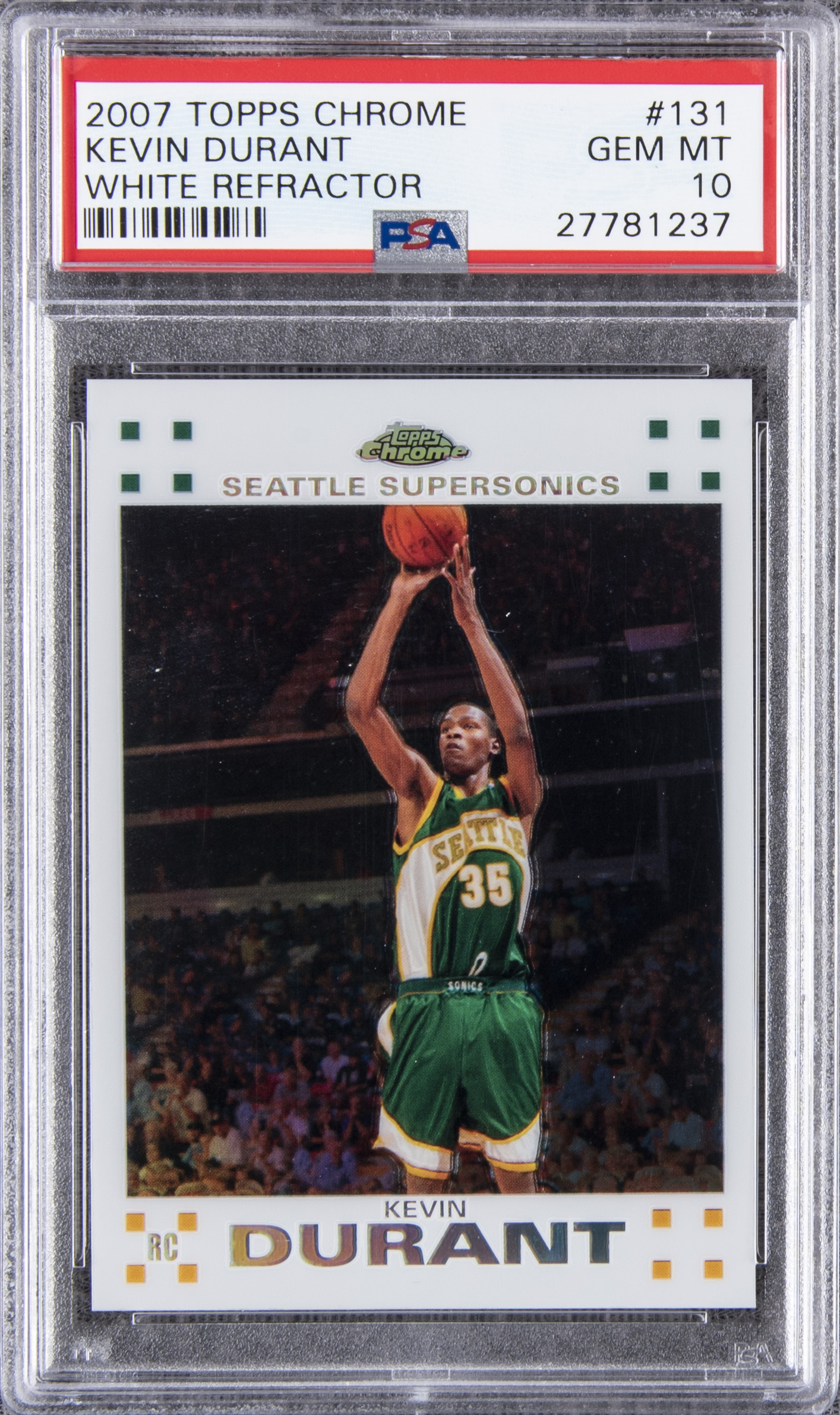 2007-08 Topps Chrome White Refractor #131 Kevin Durant Rookie Card (#84/99) – PSA GEM MT 10