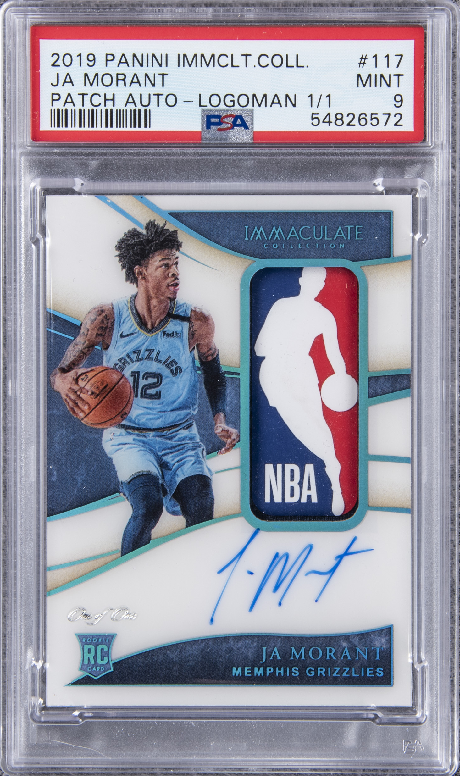 2019-20 Panini "Immaculate Collection" #117 Ja Morant Signed Logoman Patch Rookie Card (#1/1) – PSA MINT 9