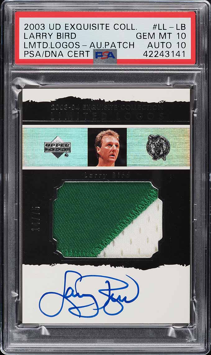 2003 Exquisite Collection Limited Logos Larry Bird PATCH DNA 10 AUTO /75 PSA 10