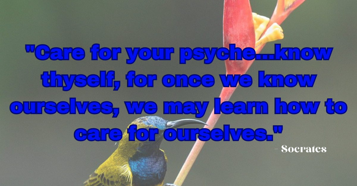 "Care for your psyche...know thyself, for once we know ourselves, we may learn how to care for ourselves." - Socrates