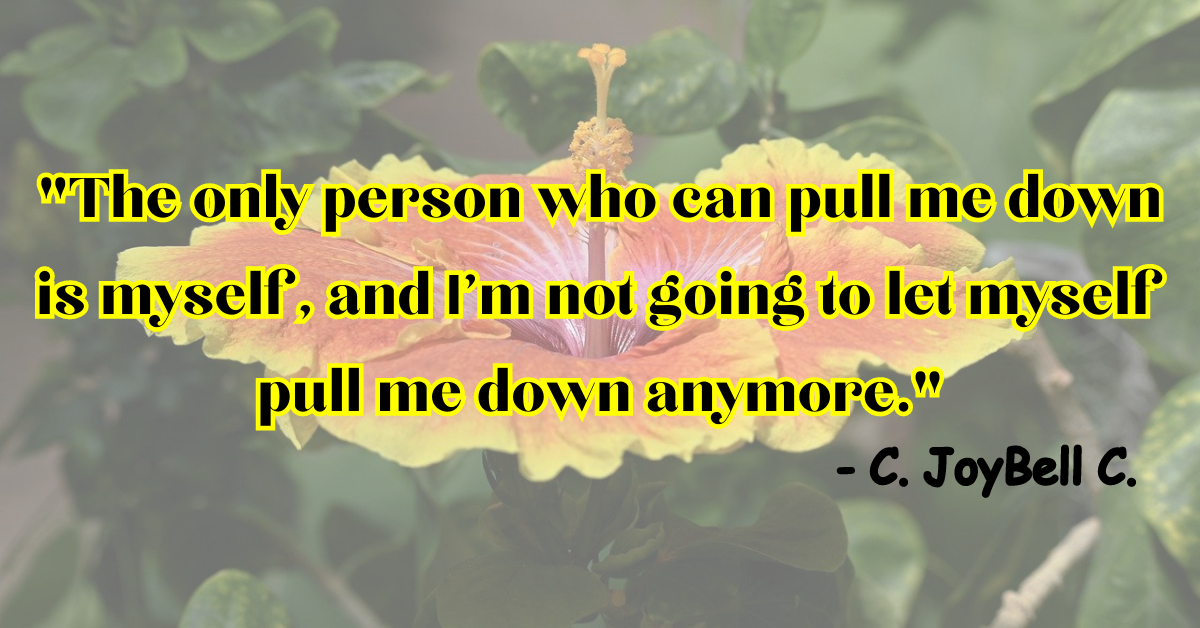 "The only person who can pull me down is myself, and I'm not going to let myself pull me down anymore." - C. JoyBell C.
